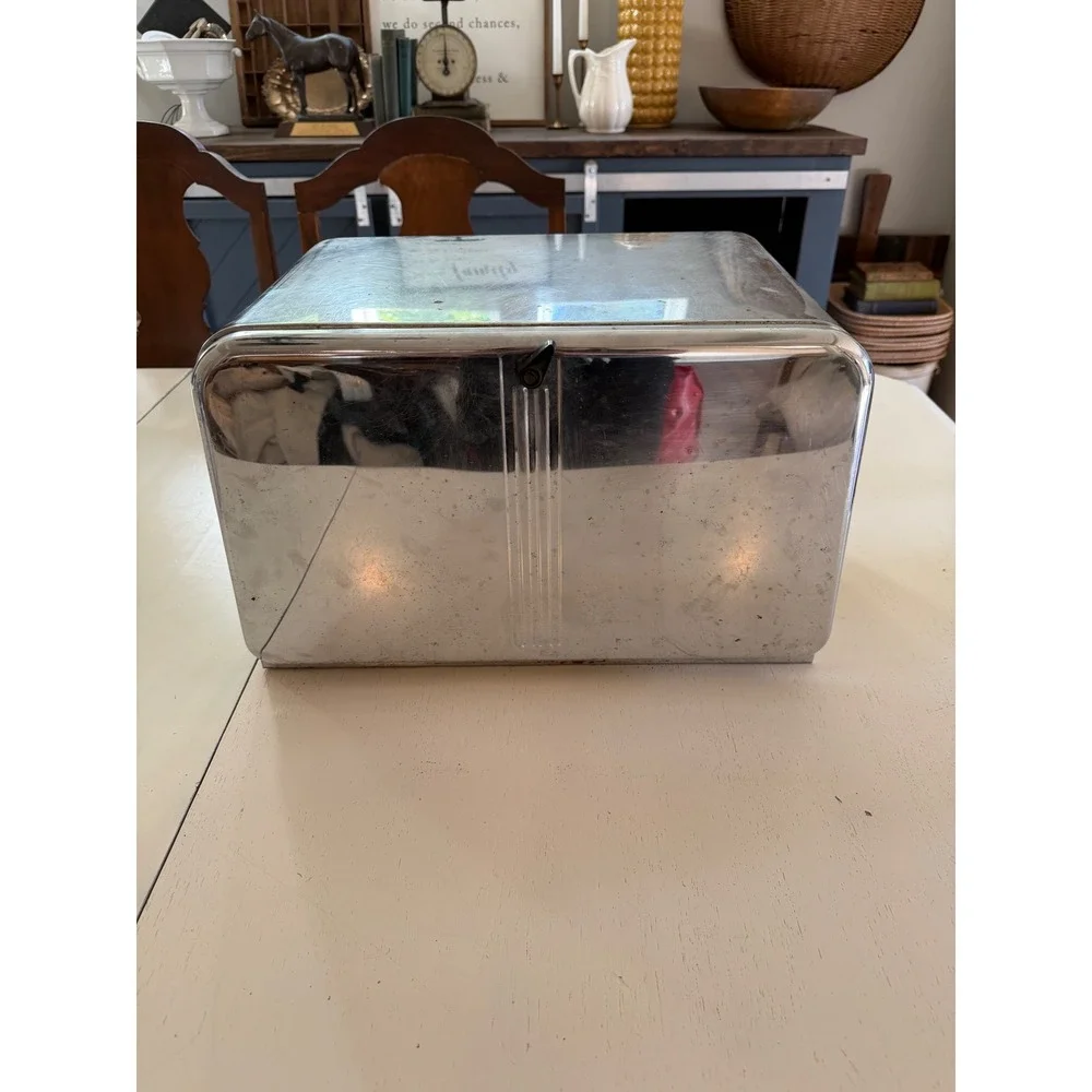 LINCOLN BeautyWare Bread Box Chrome Vintage MCM Kitchen Storage Silver Fair